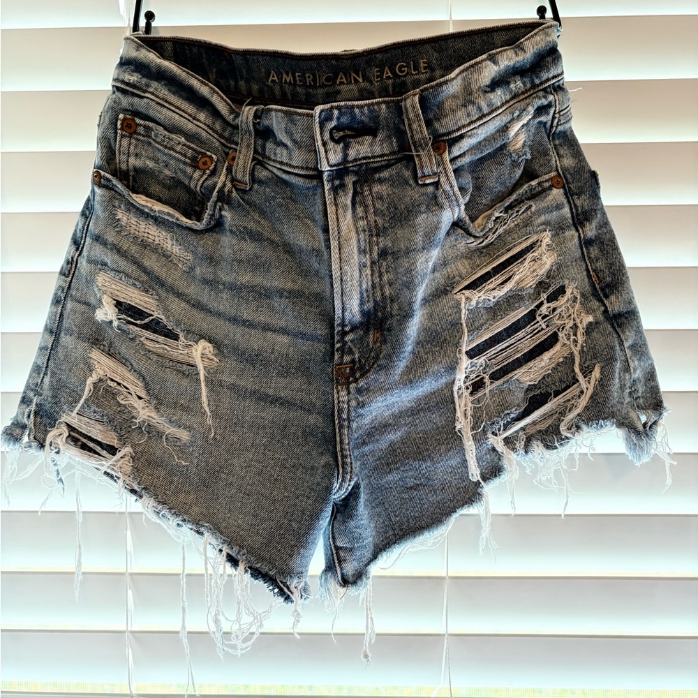 American Eagle Outfitters Ripped Jean Shorts - Light Blue